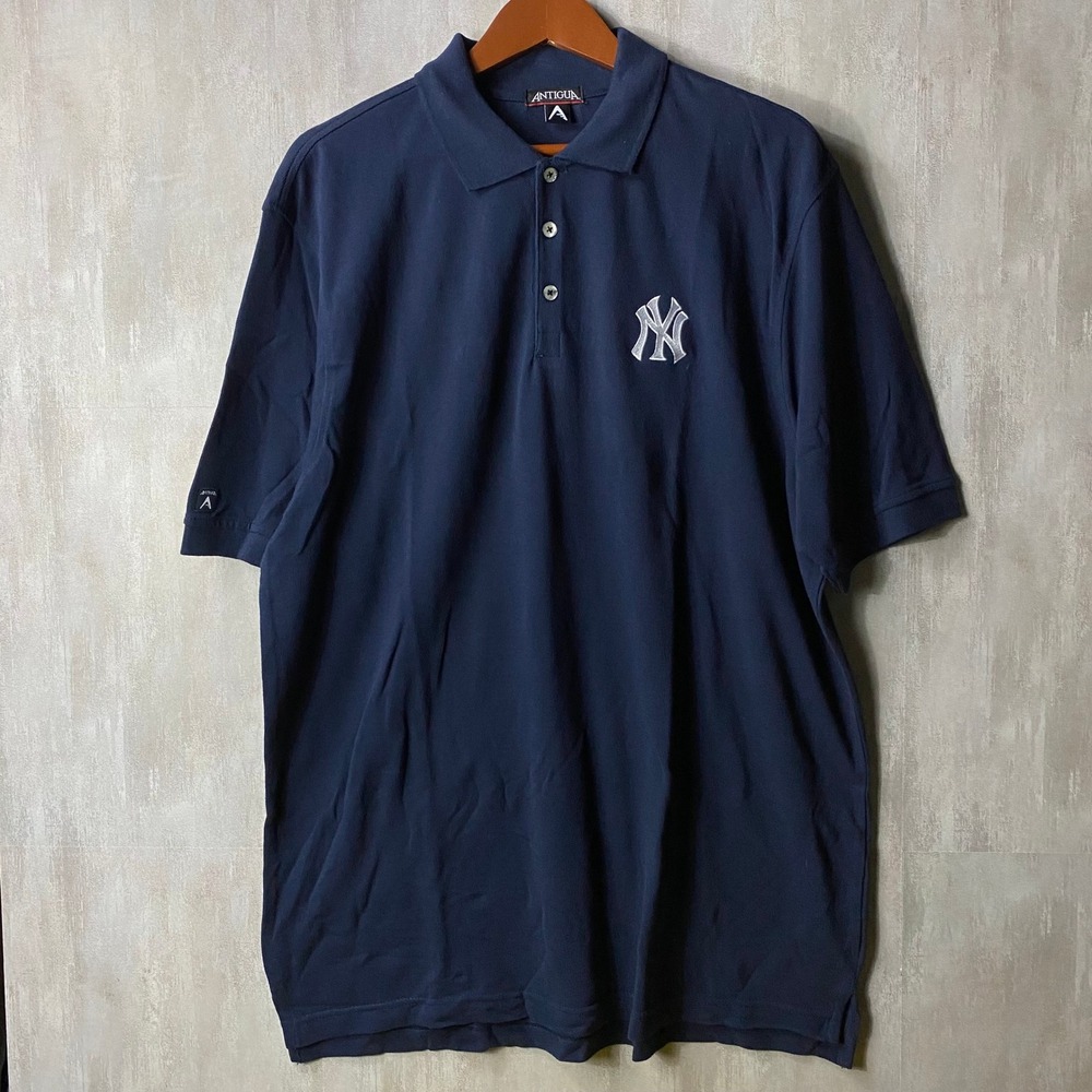 Vintage Style New York Yankees Polo Shirt Mens XL Navy Blue Embroidered Logo